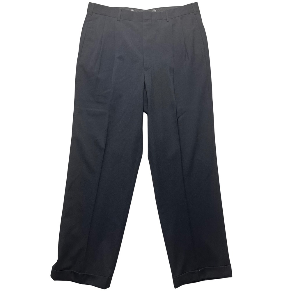 Brooks Brothers BrooksEase Wool Pants 36 Pleated Cuffed Black Made in USA